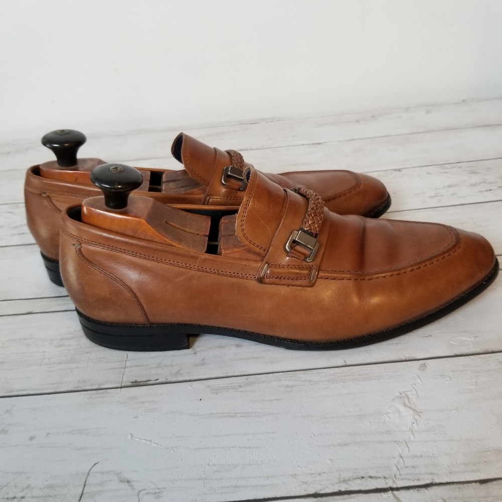 Cole Haan Grand 360 Brown Leather Braided Accent Slip On Dress Loafers